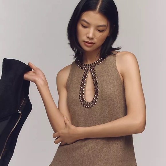 NWT By Anthropologie Beaded Keyhole Sleeveless Mini Dress Sz L - Picture 7 of 15